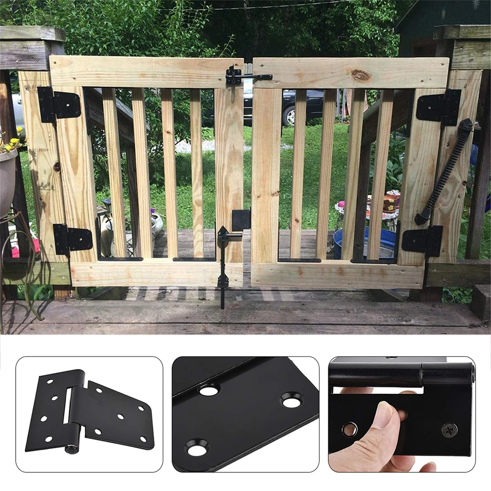 

4pcs Black Paint Hinge Square Barn Heavy Duty Gate Door Iron Tee Strap Hinges for Wood Shed Fences Durable Safe Smooth Bedroom