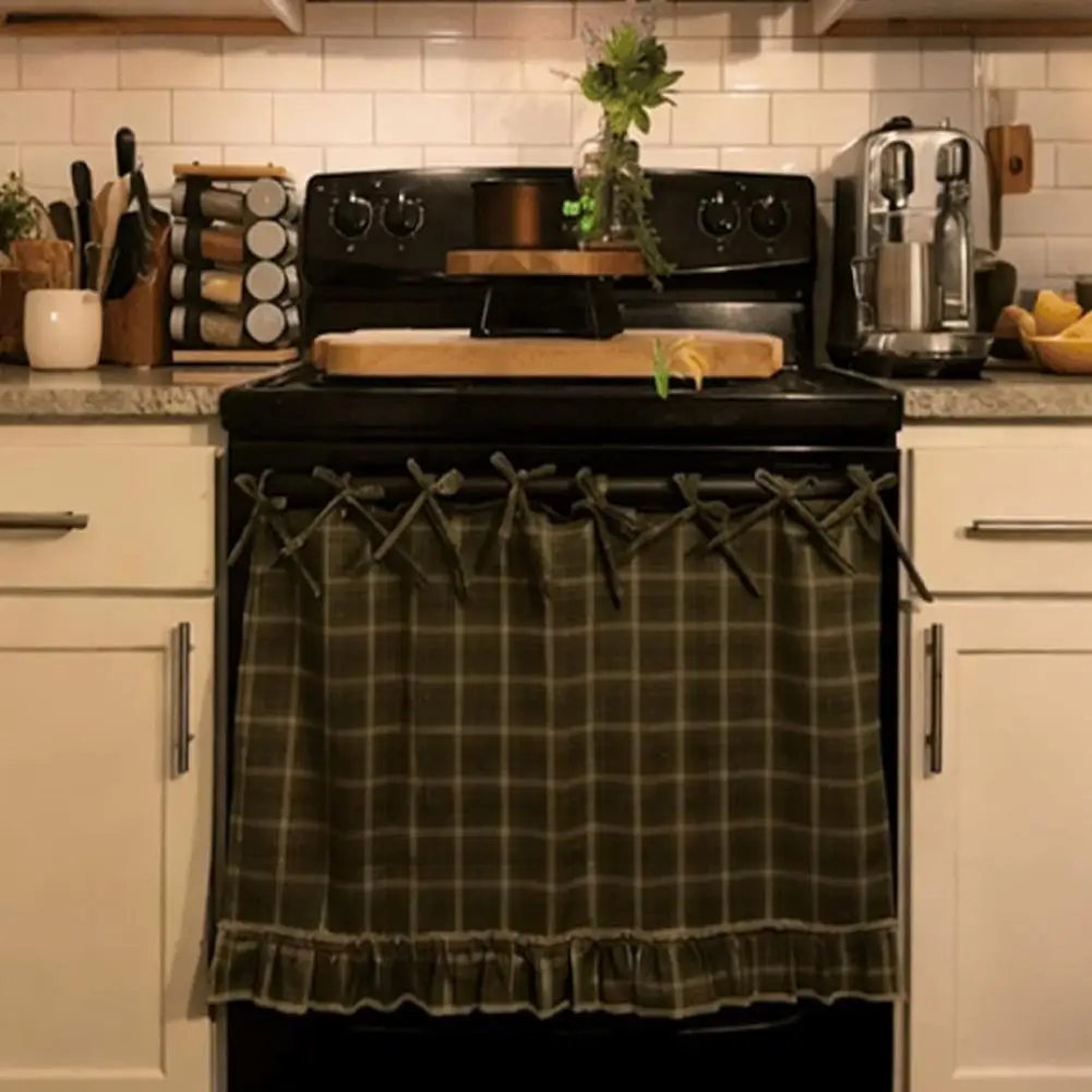 Oven Skirt Artisanal Farmhouse Oven Cover with Ruffle Trim Under Stove Oven Hideaway Curtain Kitchen Decor