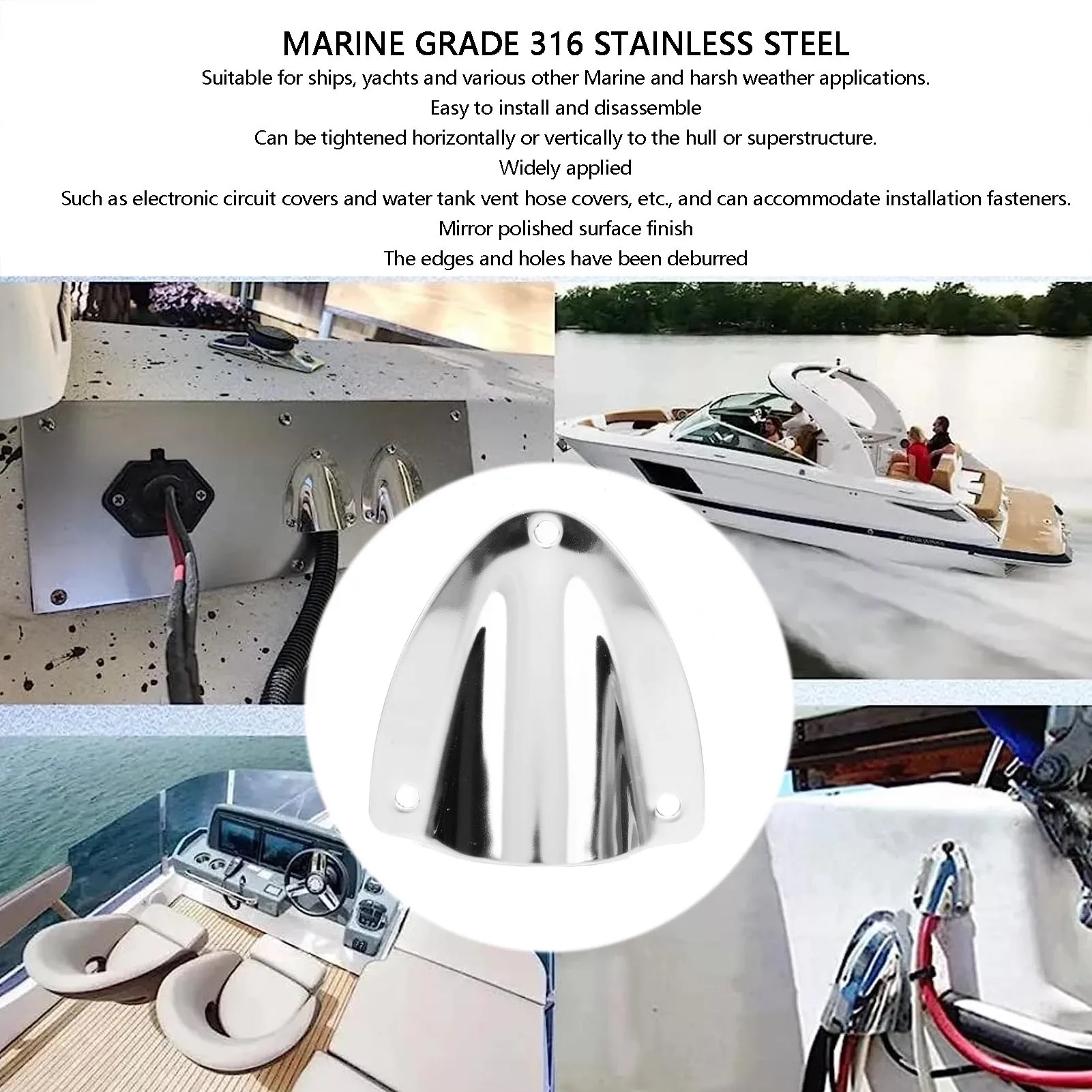 

Вентиляционная крышка для морских кабелей и проводов, стильная, простая в установке, из нержавеющей стали с зеркальной полировкой, для лодок и яхт