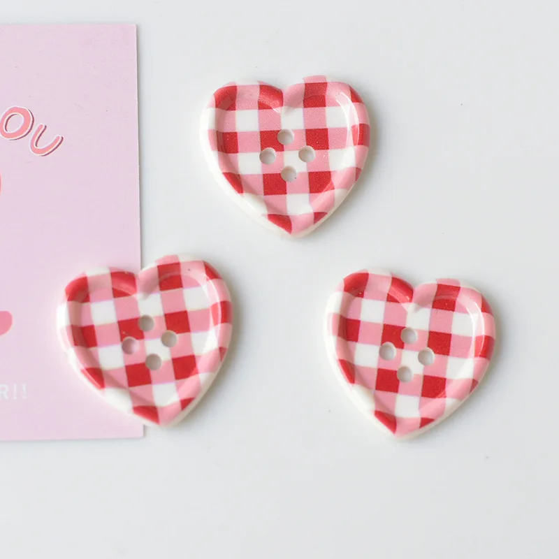 10PCS Heart-shaped Checkered Button DIY Accessories for Hair Phone Cases and Clothing Decoration