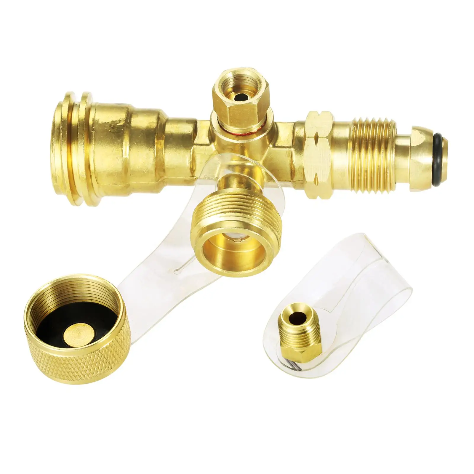 4 Port Propane Tee Adapter Propane Cylinder Brass Adapter Fitting for Motorhomes Tank RV Camping Female POL and Male ACME Thread