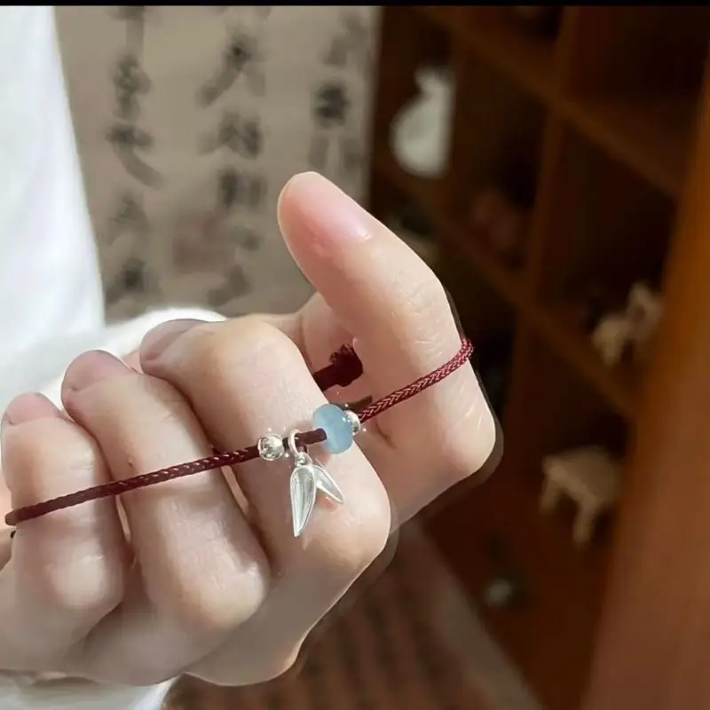 Bamboo Leaf Hand Cord Red Rope Simple Woven Versatile Bracelet For Couples Besties Students Chinese Style On-Shore Knot