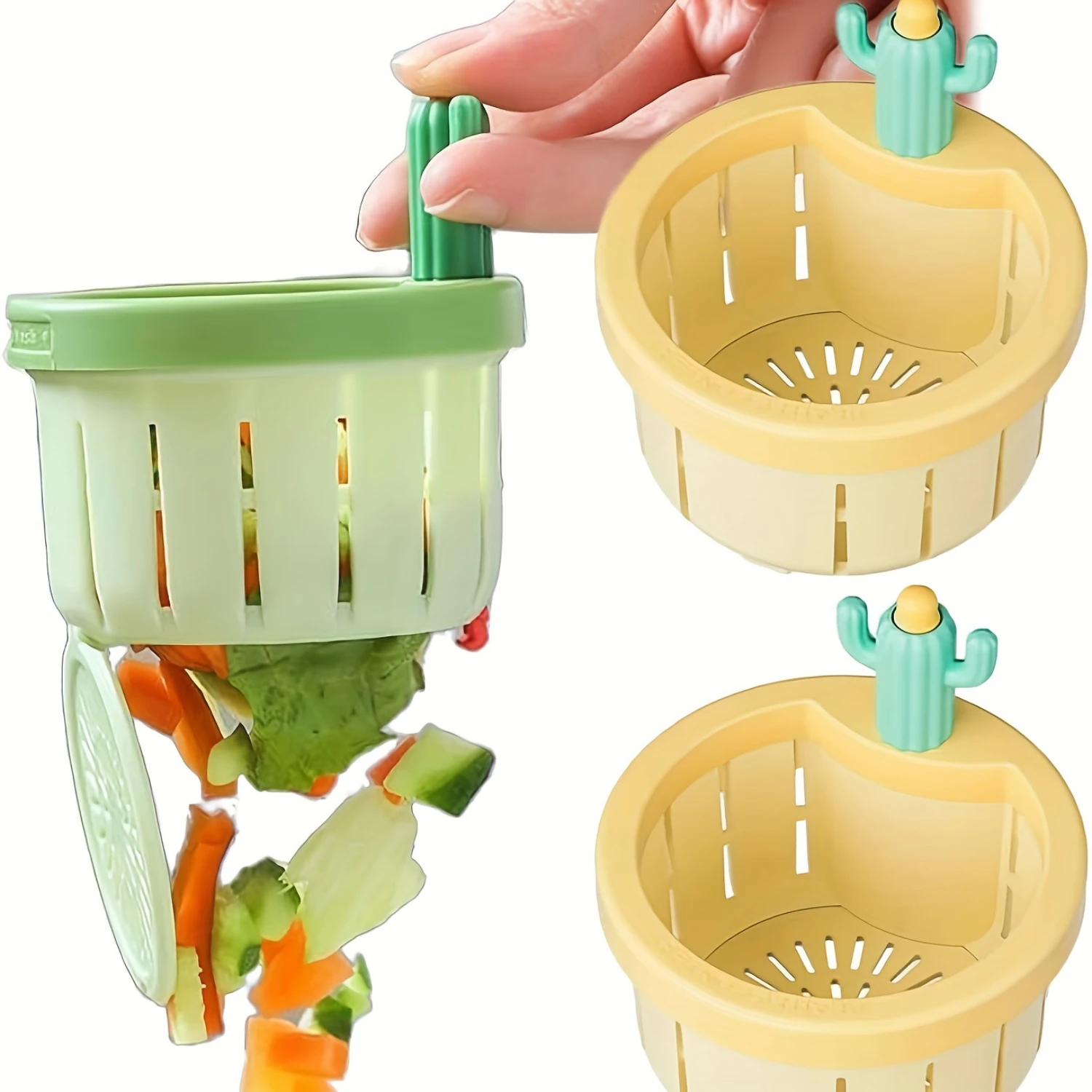 Cactus Kitchen Sink Strainer Press Automatic Dumping Basket Multi-Functional  Use Cactus Sink Draining Basket Filter Net Lifting