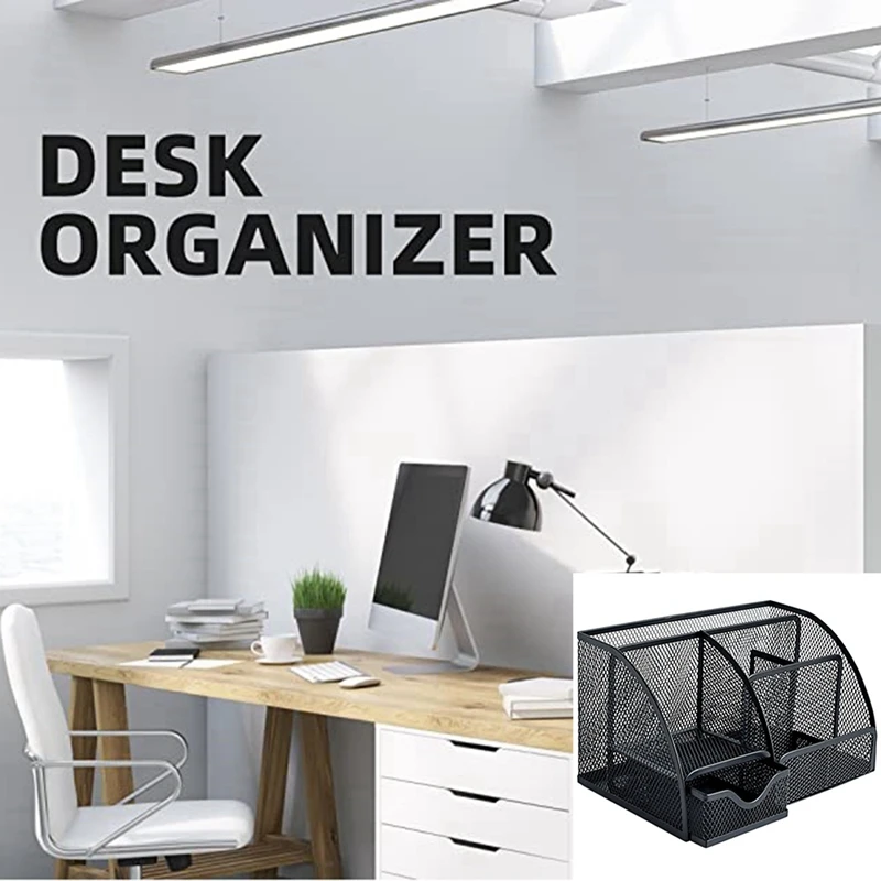 Desk Organizer Set With 6 Compartments And 1 Drawer Desk Organizer With Smartphone Holder