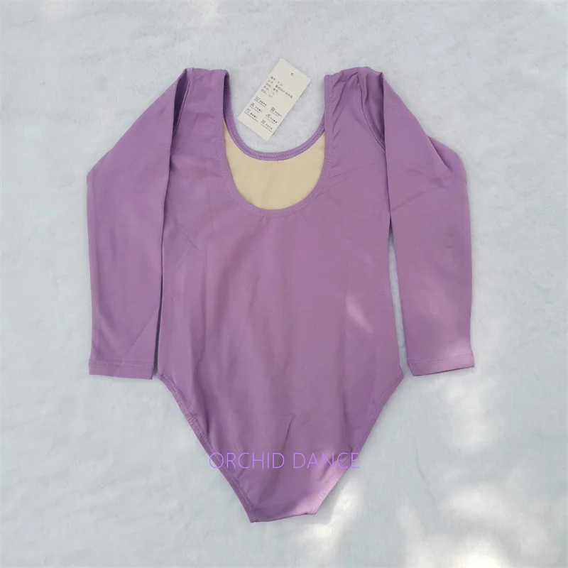 Gorąca Wyprzedaż Dziecięce Dziewczęce Stroje Treningowe do Tańca Białe Czarne Fioletowe Różowe Długi Rękaw Bawełna Spandex Trykoty Baletowe