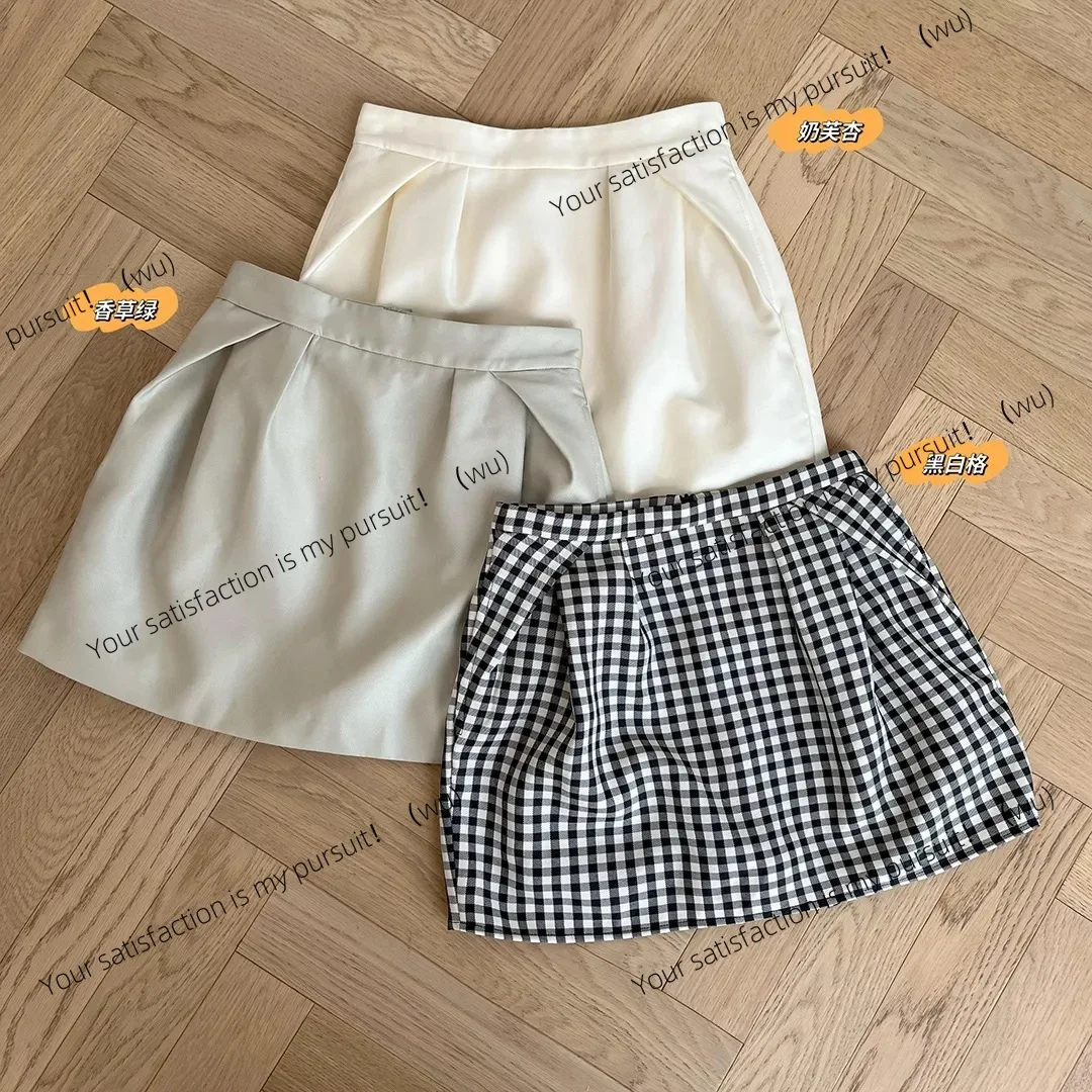 

New classic black and white grid short summer design versatile casual bud skirt