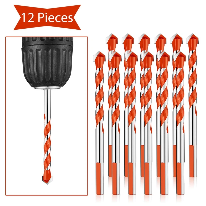 12 Pcs 6 Mm Masonry Drill Bit Sets Triangular Handle Multifunctional Drill Bits Punching Drill Bits Set For Power Tools