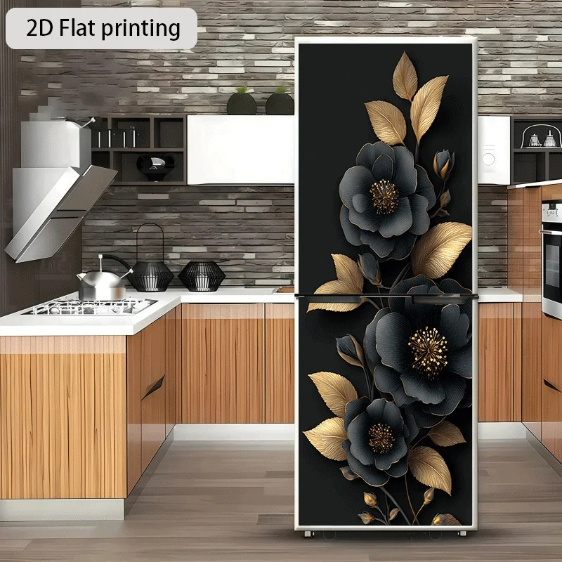 of Refrigerator Sticker,, Black Floral Decoration Theme Design, Self-Adhesive Wall Sticker Suitable for Cabinets And Wardrobes