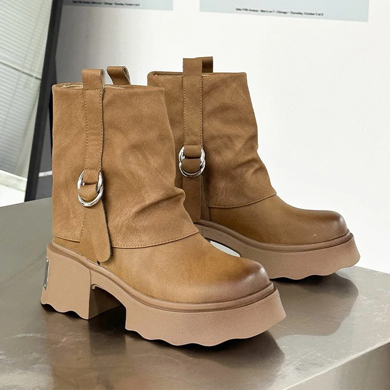 

High Heels Women's Boots Chunky Fashion Ankle Boots Winter Shoes Dress Designer 2025 Casual Dress Goth Femme Motorcycle Boots
