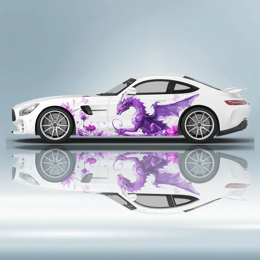 

Dragon with Purple Flying Wings Car Vinyl Wraps Decal Self-adhesive PVC Sticker Suitable for Trucks SUV Decor Auto Accessories