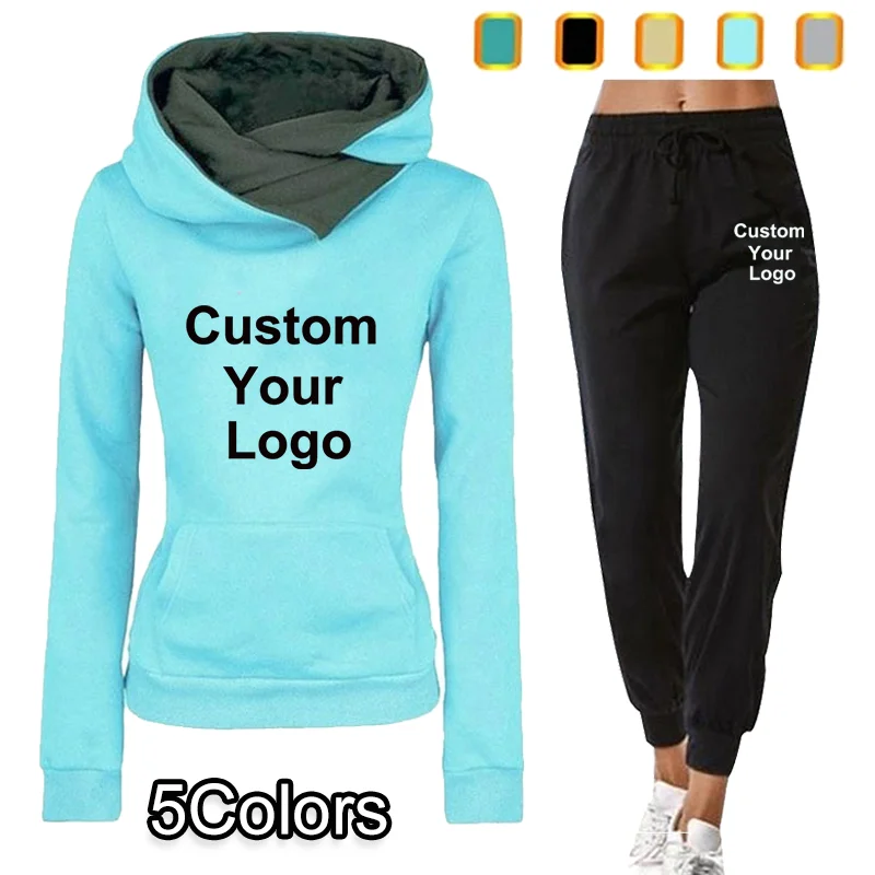 Women Custom Your Logo Hoodies+ Pants Suit SportsuitsTwo Piece Suits Fashion Hooded Sweatshirts Casual Jogging Suit