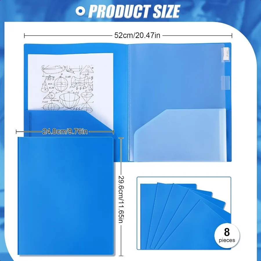 Cartelle multitasche in plastica resistente da 8 pezzi Cartelle organizer tascabili con tasche per ufficio, aula, busin, 6 tasche