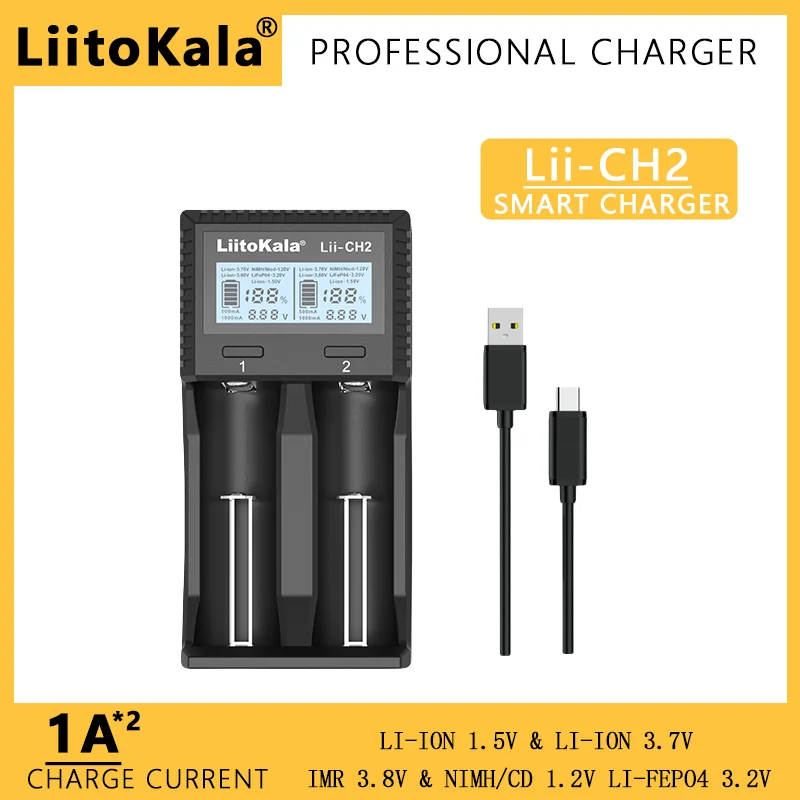 Liitokala Lii-CH2 Lii-402 Lii-202  Rechargeable Battery Smart Charger For 3.2V 3.7V 18650 26650 21700 18350 Battery