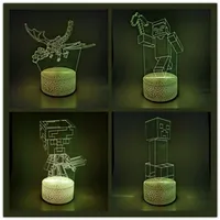Game Minecraft Steve Colorful Light Up Figura 3D Night Light LED Diamond Ore Creeper Figure Desktop Sleep Light Kid Gift Toy