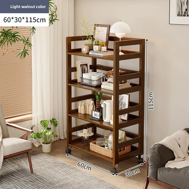 All solid wood multi-layer storage rack, solid wood living room bookshelf, snack rack, sofa side cabinet, kitchen storage rack