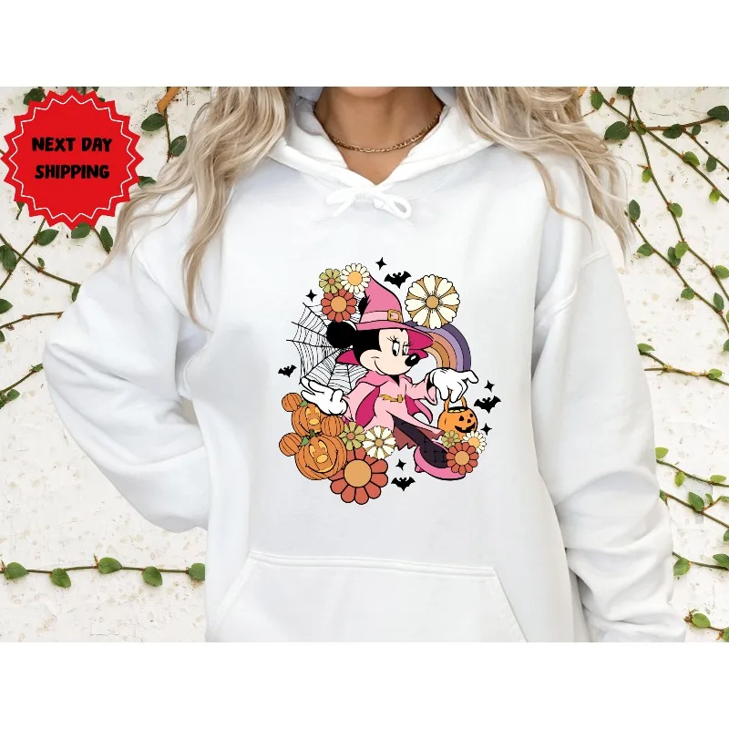 Sweat-shirt à capuche Disney Minnie Mouse pour Halloween et femme, vêtement de rue décontracté, à la mode, nouvelle collection automne/hiver