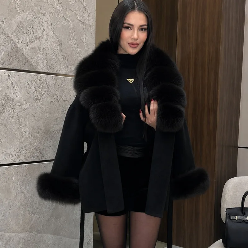 Talenza ﻿Short Woolen Blends Jacket Women 2026 New Winter Large Natural Real Fox Fur Collar Wool Coat Thick Warm Female Outwear