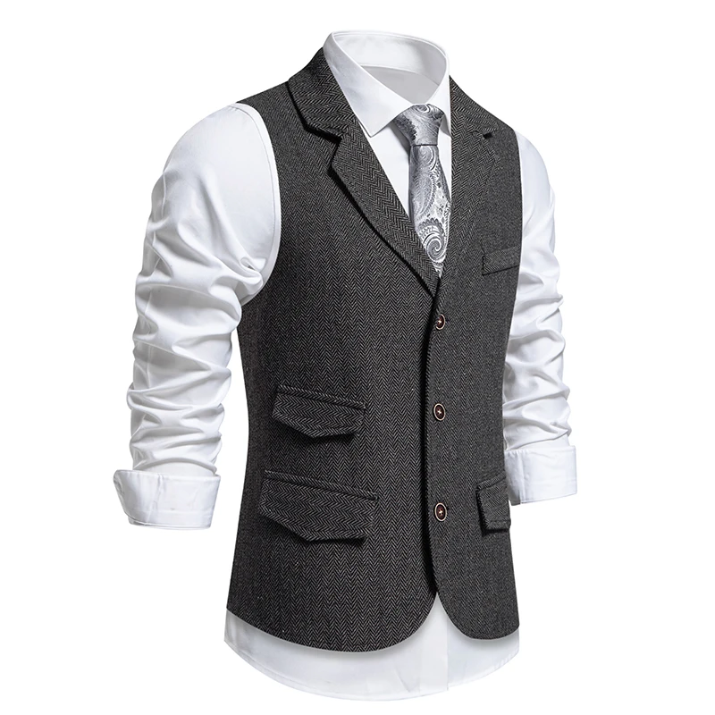 2024 Spring and Autumn New Men\'s Herringbone Stitched Satin Interior Vest Business Casual Formal Fake Pocket Vest