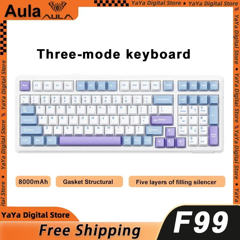 

Aula F99 Three-mode Mechanical Keyboard Gasket Structure Full-key Hot-swappable Wireless Customized Rgb Gaming Office Keyboard