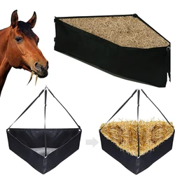 Horses Corner Feeder Hay Bag Goats Livestock Hay Feed Bags with Mesh Bottom Adjustable Strap for Horse Trailer Stall