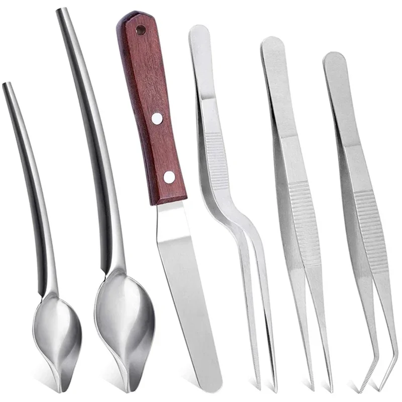 MOPHE-pinzas de cocina de acero inoxidable, 6 uds., para estilismo de alimentos, pinzas de cocina para Chef, cucharas de dibujo, espátula para culinario