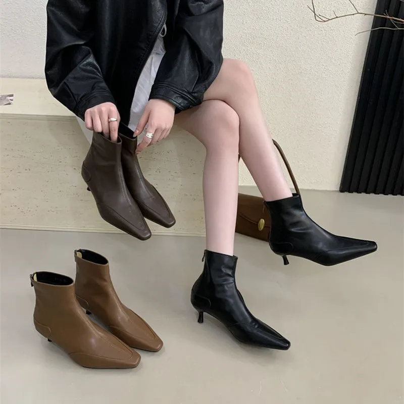 

Bailamos, новые зимние брендовые женские короткие ботинки, модные женские элегантные ботильоны с квадратным носком, модельные туфли-лодочки на тонком высоком каблуке