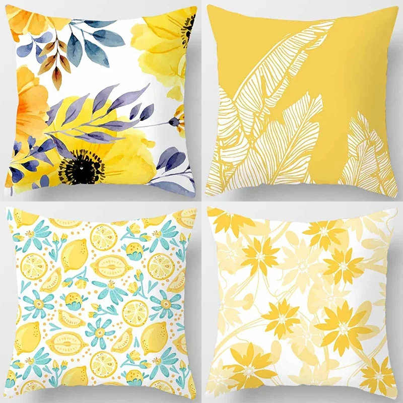 

Fashion yellow decorative pillowcase, living room sofa office seat waist cushion cover aesthetic home decoration