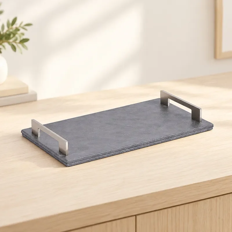 Morandi rectangular water cup teacup tray household living room premium leather model room jewelry storage tray