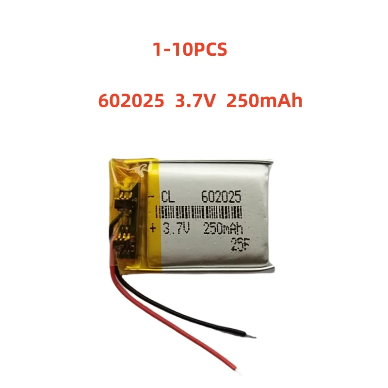 

602025 3.7V 250mAh Small Size Lipo Rechargeable Battery Lithium Polymer For MP3 Bluetooth MID headset headphone video pen