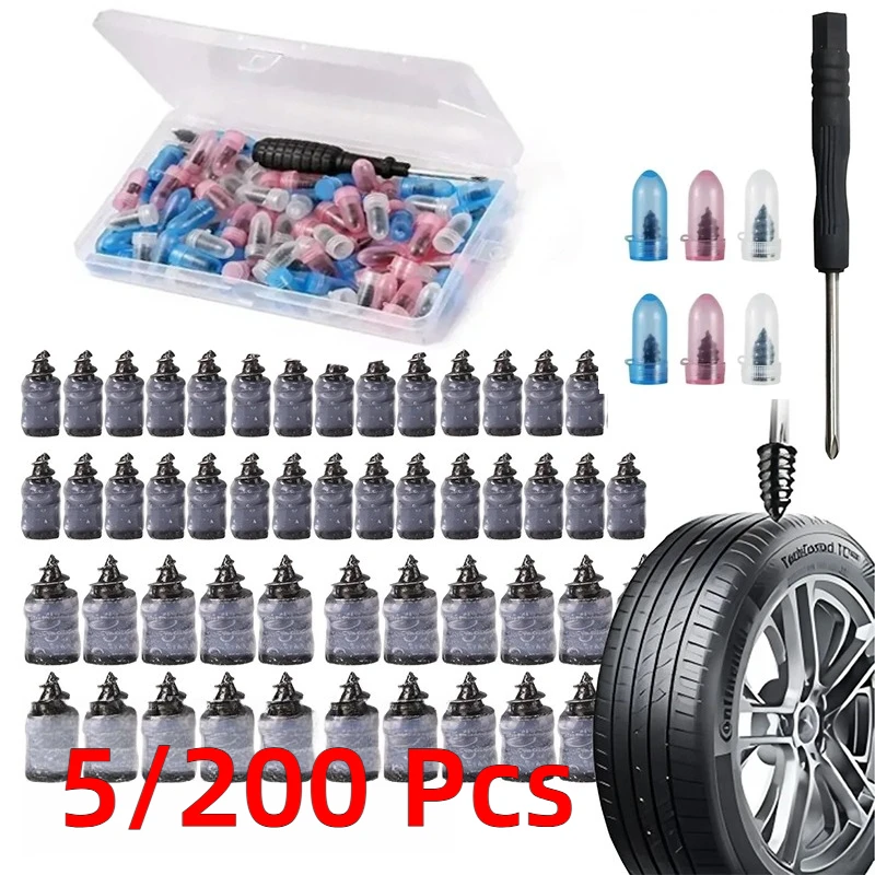 Puncture Repair Kit for Car Vacuum Tire Repair Screws, Quick Fix Self-Service Tire Repair Nails for Flat Tires with Screwdriver
