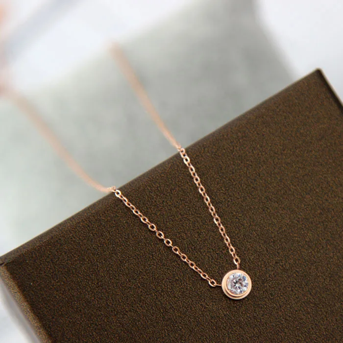 2023 Trendy Geometric Necklace For Women Rose Gold Color Stainless Steel Cubic Zirconia Wedding Necklace Clavicle Chain Collars