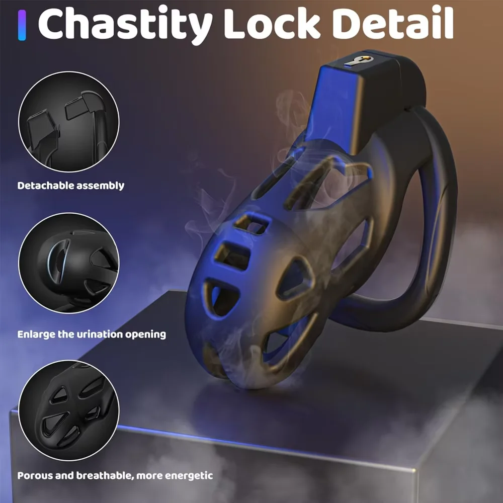 Male Chastity Cage, Large Chastity Device with 3 Sizes Rings and Invisible Lock for Man Penis Exercise Bondage Gear & Accessorie - view 4