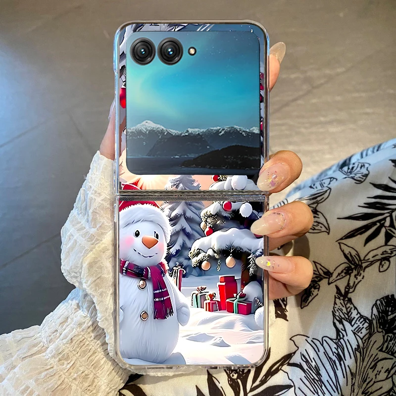Weihnachtshandyhülle für Motorola Razr 50 40 Ultra Razr 60 Ultra 50 40, transparente, harte PC-Klapphülle, stoßfest, mit Schneemann-Muster