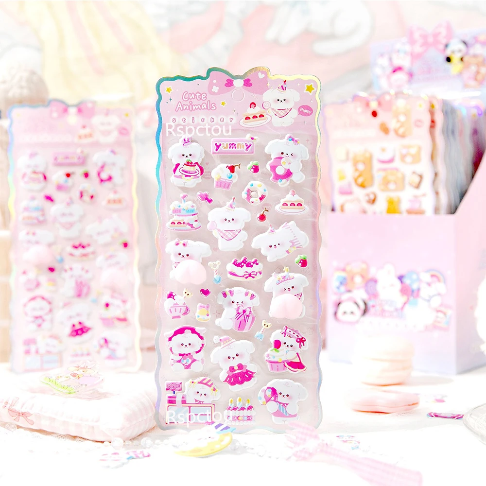 

6pcs Cartoon Aesthetic 3D Bubble Stickers Kawaii Animal Soft Butt Sticker DIY Guitar Phone Helmet Pinchable Decompress Toy Decor