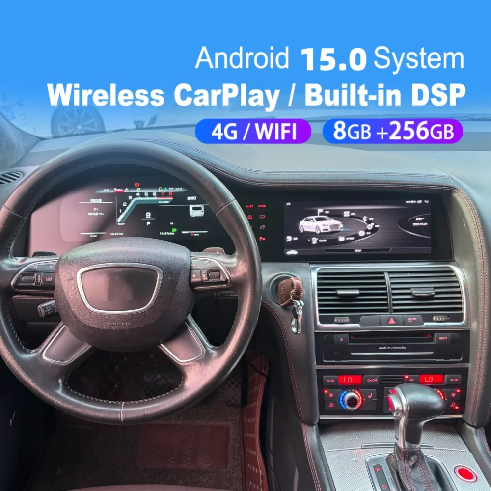 

12.3+10.25-дюймовый LCD-дисплей для автомобиля Audi Q7 2005~2016, 2K IPS, беспроводной CarPlay, Android 13, GPS-навигация, 4G WiFi, DSP, SWC, OEM
