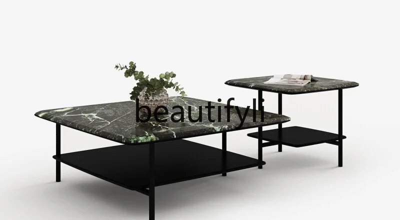 

Italian minimalist square marble coffee table living room 2024 new high-end double-layer coffee table combination