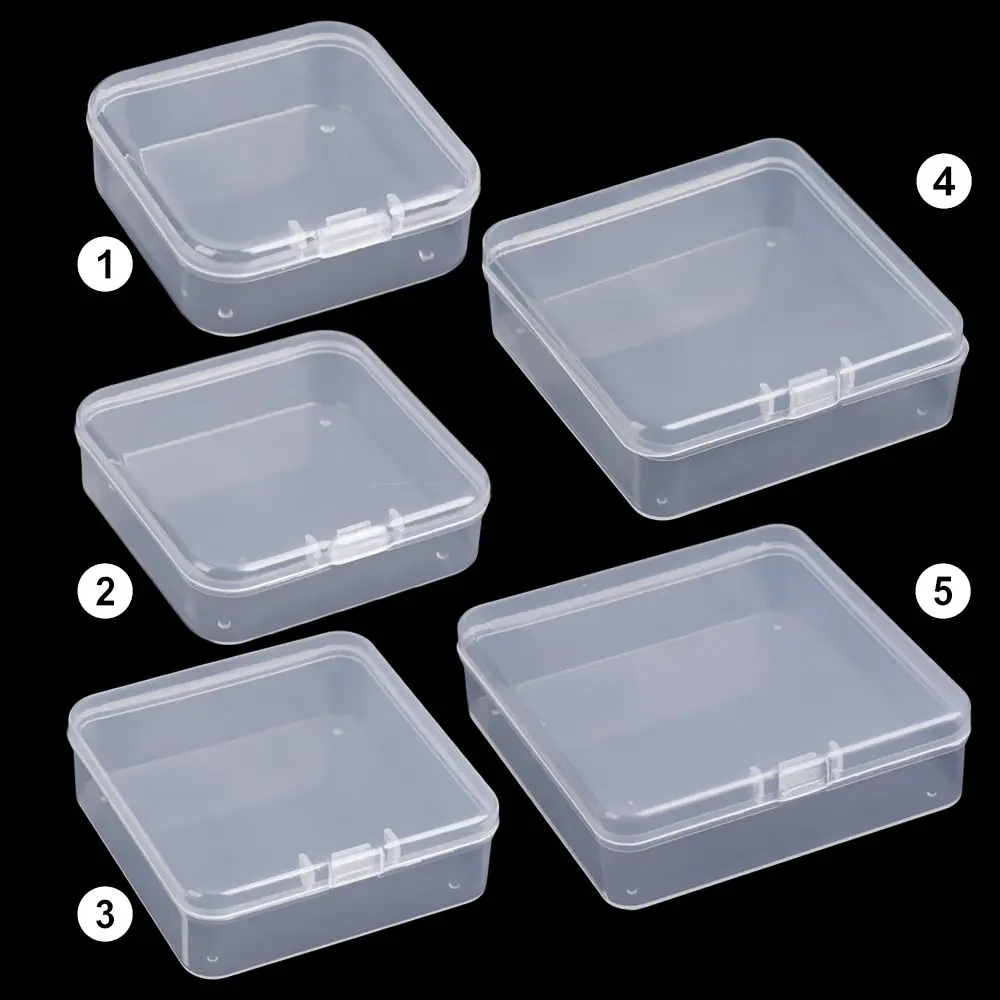 5 Sizse Square Jewelry Beads Container Transparent Storage Box Small Items Case Packing Boxes  Fishing Tools Accessories