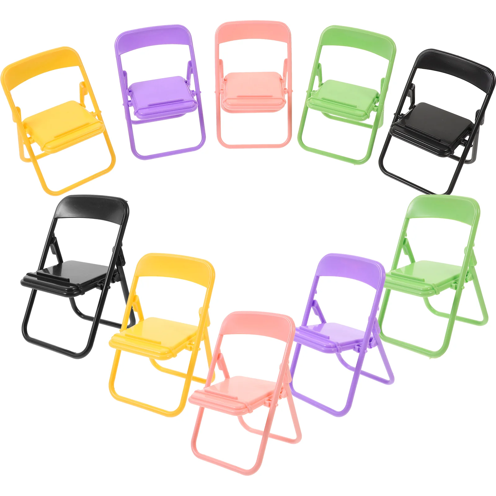 10 Pcs Mini Chair Cell Phone Stand Dollhouse Folding (Mixed Color) 10pcs Miniature Cellphone Holder Desktop Furniture Pp Prop