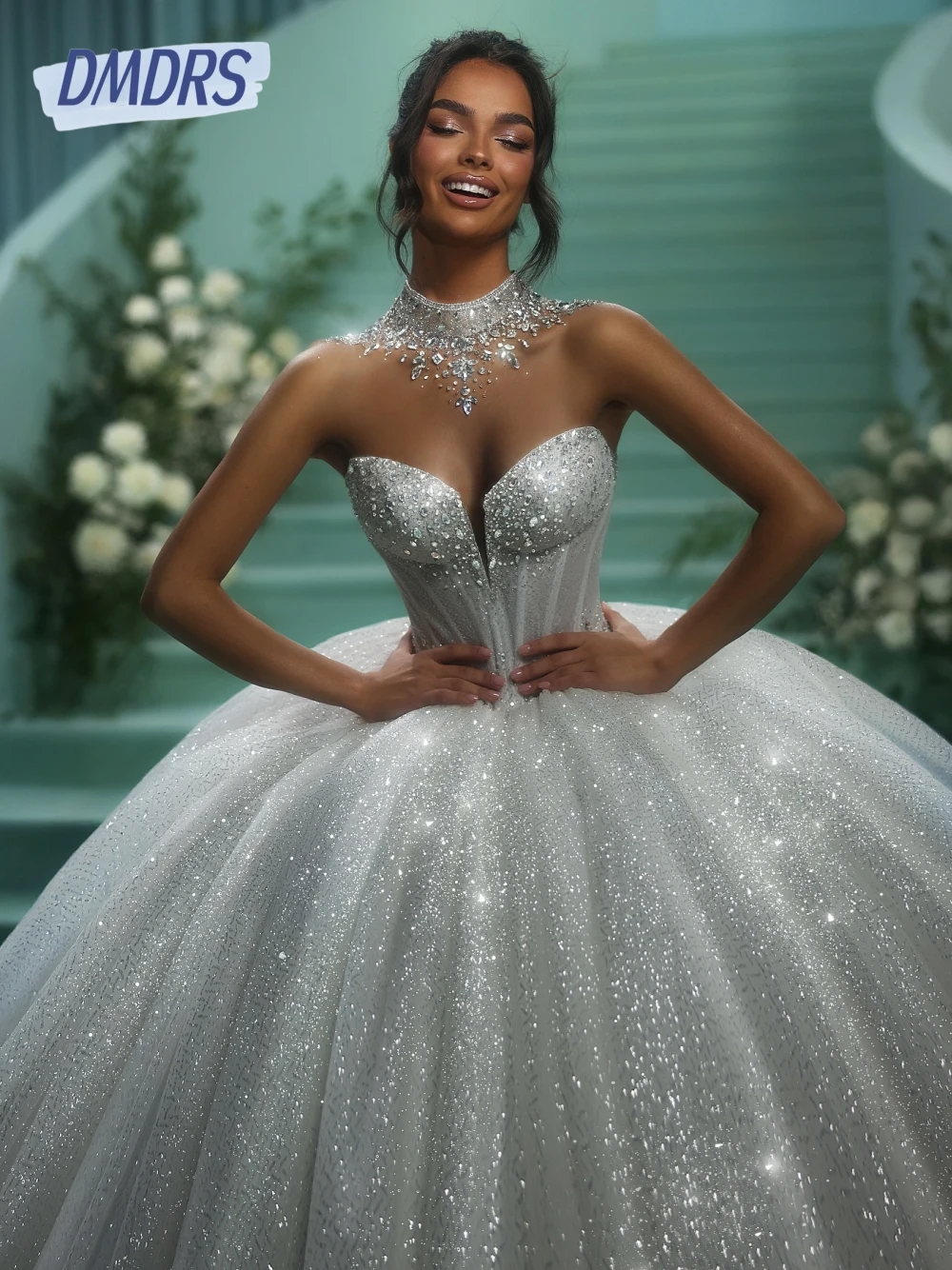 Shimmering Sweetheart Neck Corset Wedding Dress Dreamy Ball Gown Customized Zipper Back Bride Wear Graceful Princess Pearls