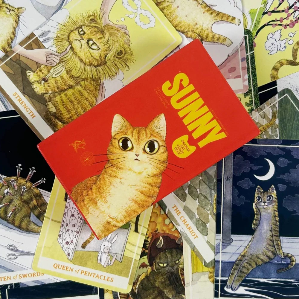 Sunny Cat Tarot Deck Huanted Cat Mancy Rule The Earth Kitten Tarot Cards for Cat Lovers (10.3*6cm)
