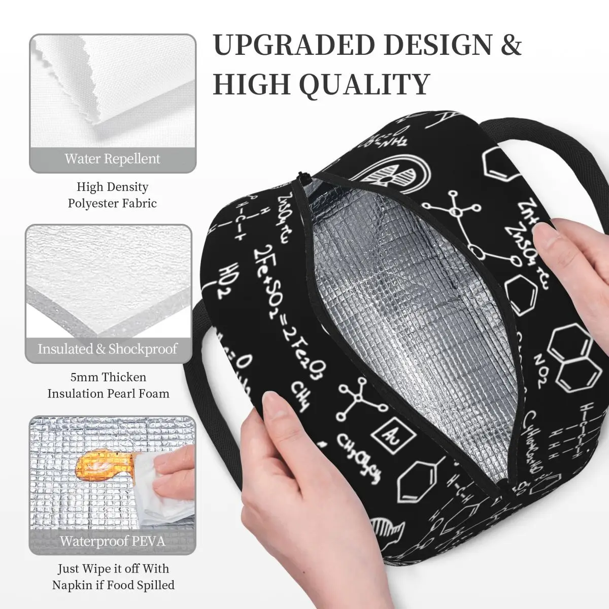 حقيبة غداء معزولة بنمط الكيمياء العلمية للأطفال، صندوق طعام حراري مبرد للمدرسة، حاوية صناديق الغداء المحمولة