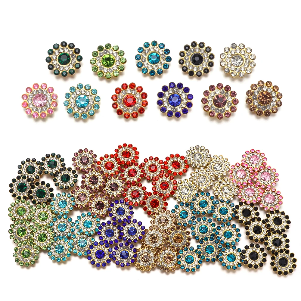

14mm Sun Flower Drill Hand Stitched Round Face Plate Drill Buckle Handmade Diy Bow Bead Accessories Double Flower Rhinestones
