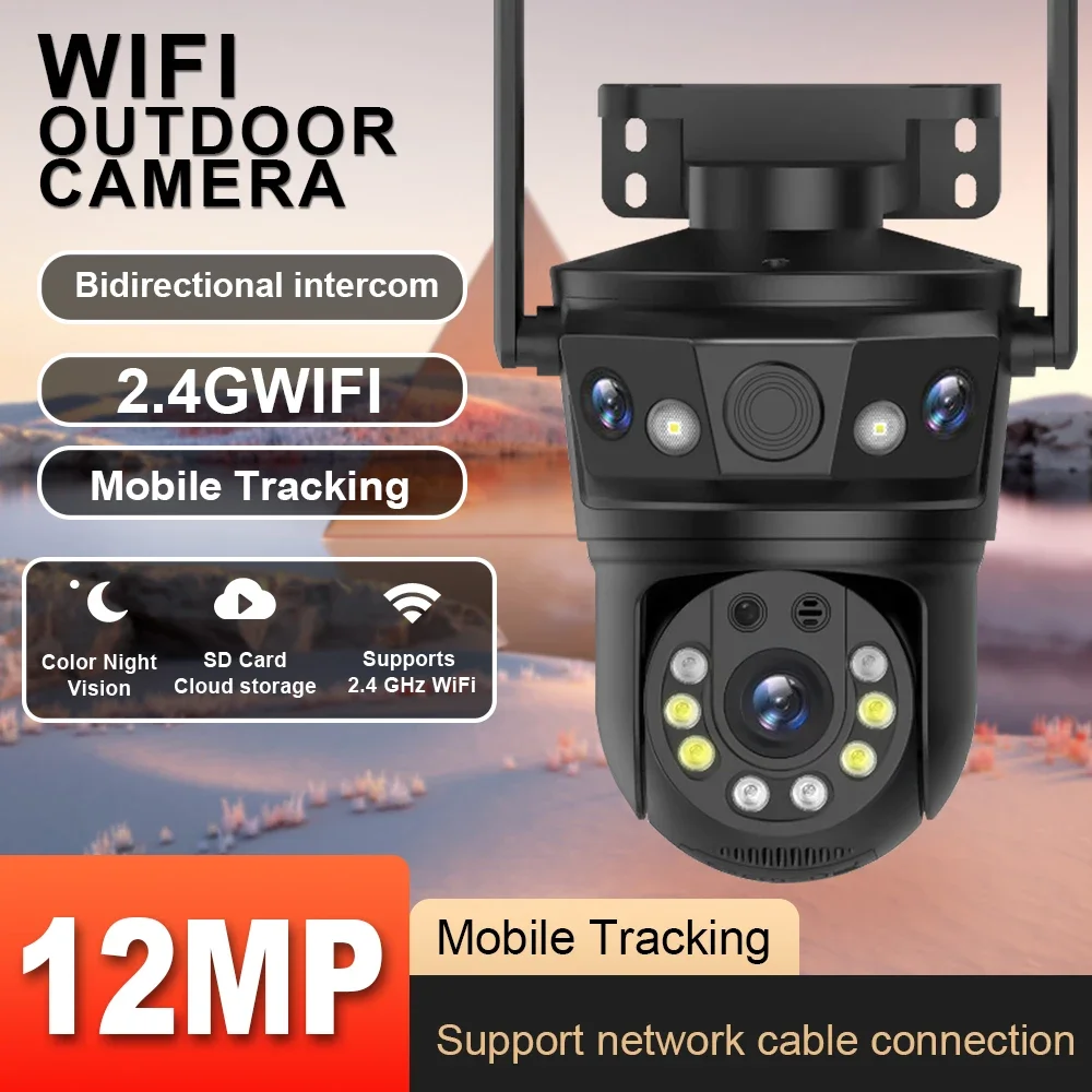 6K 12MP WIFI Camera Triple Lens Triple Screen Outdoor 10x Zoom PTZ Security Protection Auto Tracking CCTV Video Surveillance