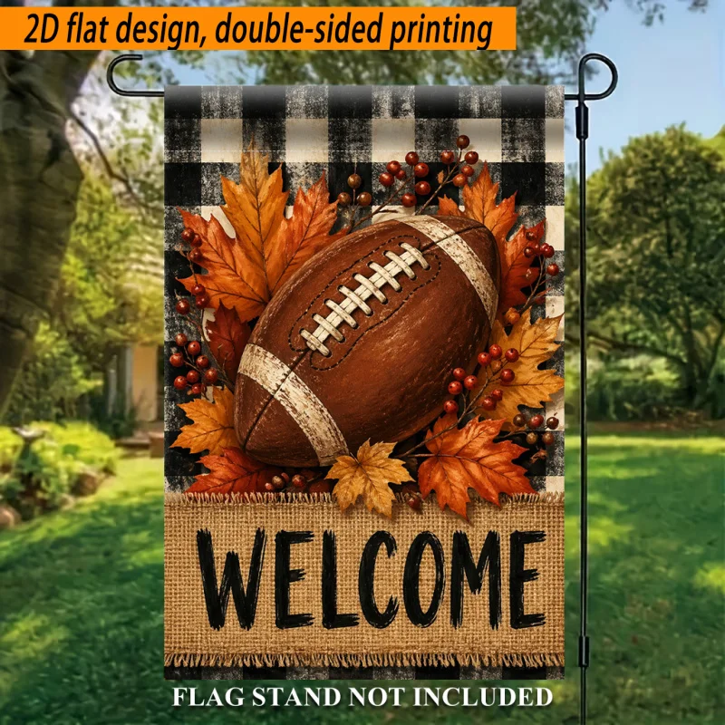 Double-sided Printing 2D Flat Garden Flag 1 Piece, Rugby and Autumn Leaf Decorative Polyester Garden Flag, Holiday Yard Outdoor Flag for Outdoor Home and Yard Holiday Decorations, Valentine's Day, Mother's Day, St. Patrick's Day, Easter, Christmas
