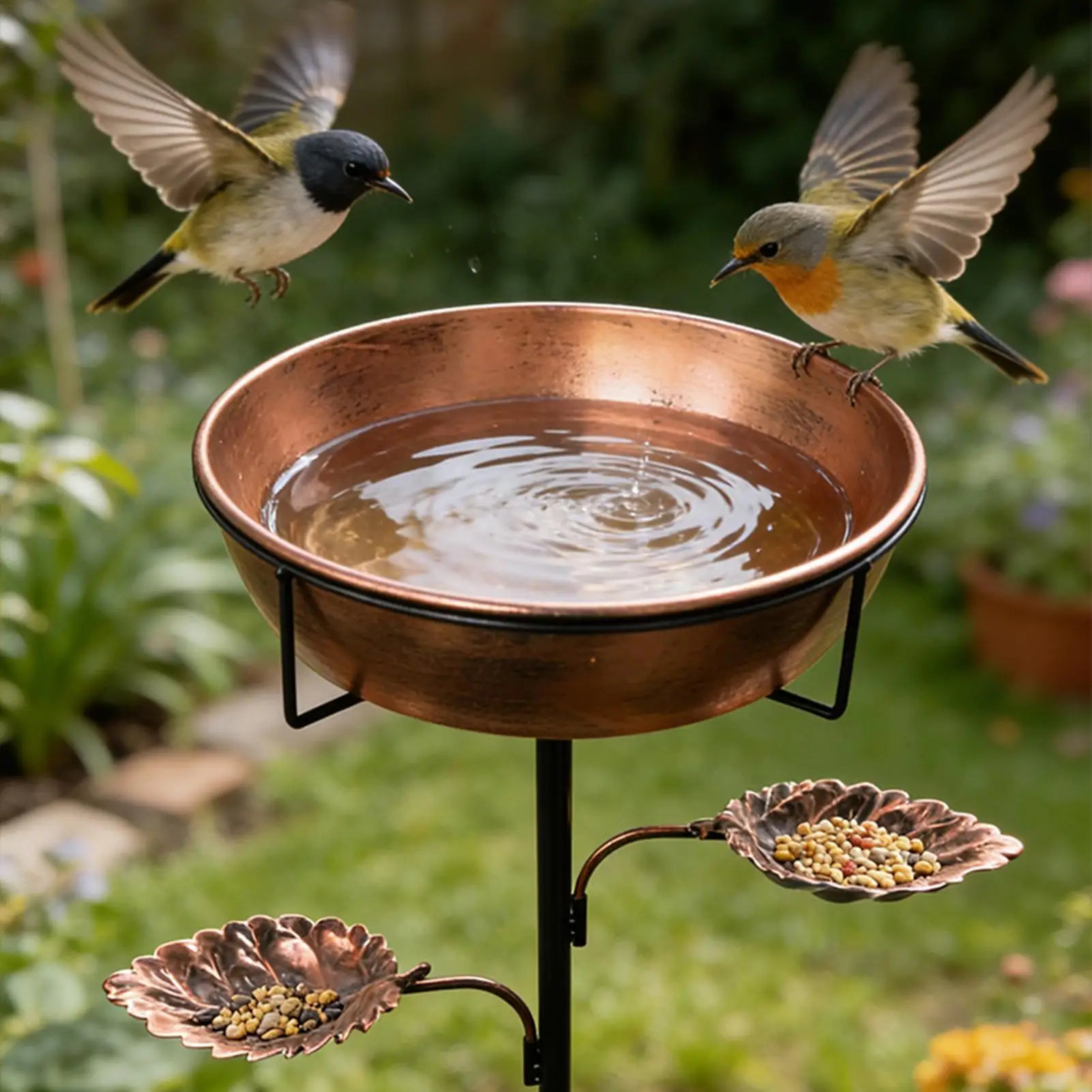 Bird Bath Metal Rustproof Feeder with Removable Bowl Garden for Lawn Decor Water Pond Hummingbird Deck Patio Yard Balcony