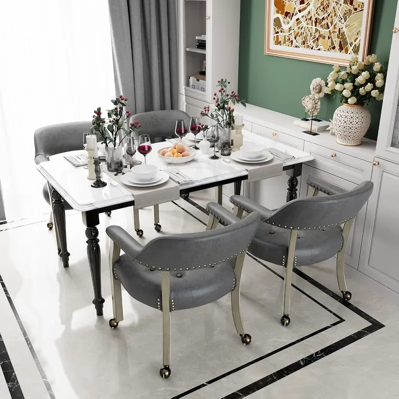 Dining Chairs with Casters and Arms Upholstered Rolling Dining Chairs with Wheels for Elderly Ergonomic Wide Seat Wooden