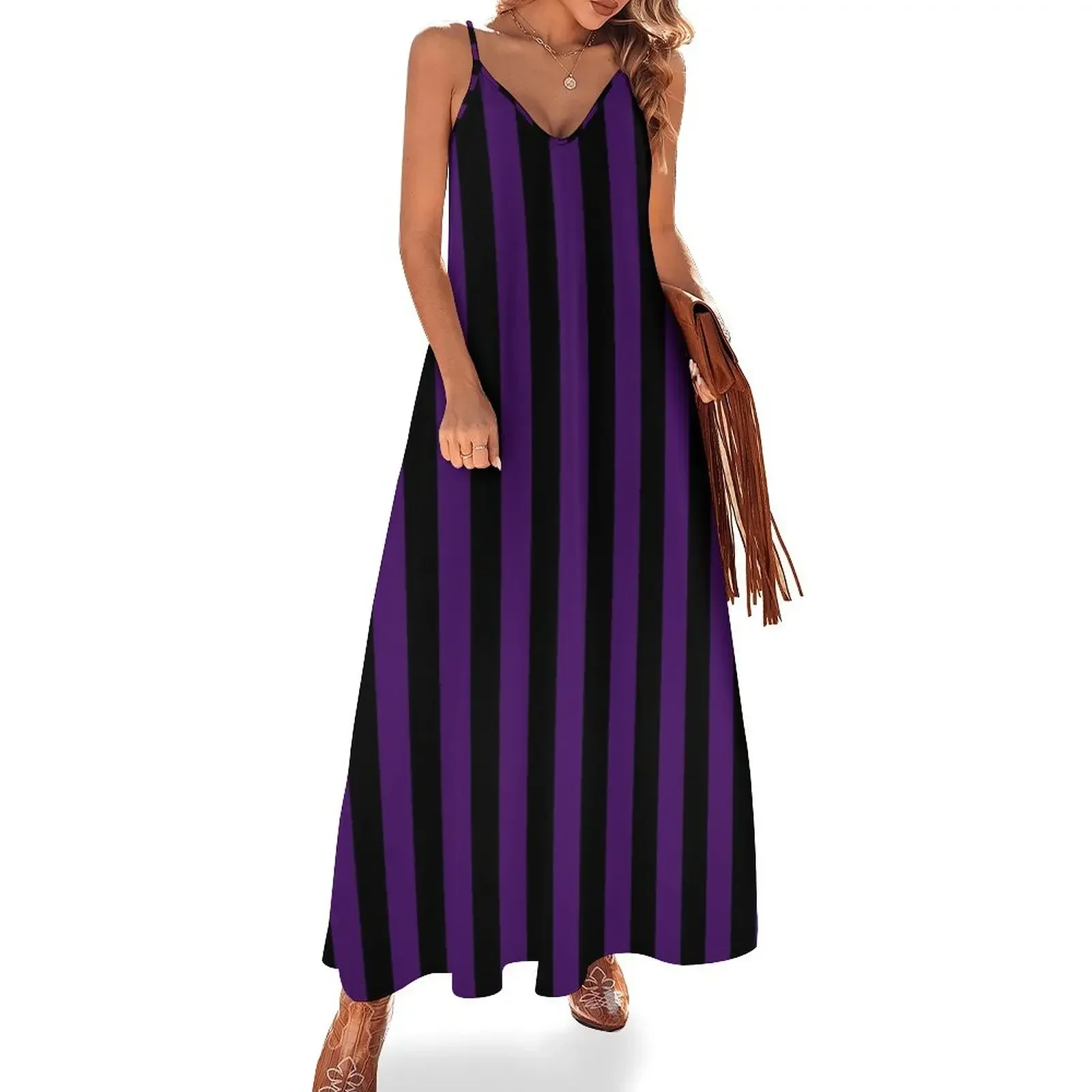 Sharp Edge Purple and Black Gothic Inspired Stripes Sleeveless Dress prom dress 2024 women party dresses Dress