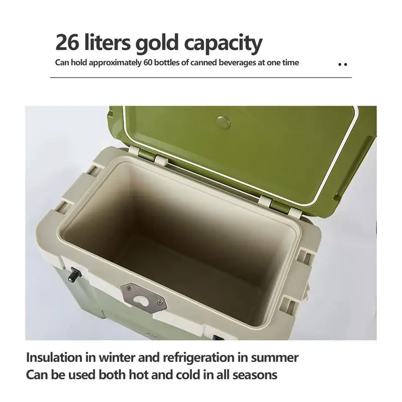 Insulated Ice Chest Insulated Chest Cooler For Outdoor 26L Impact-Resistant Travel Cooler Box For Camping Outdoor Self-Driving