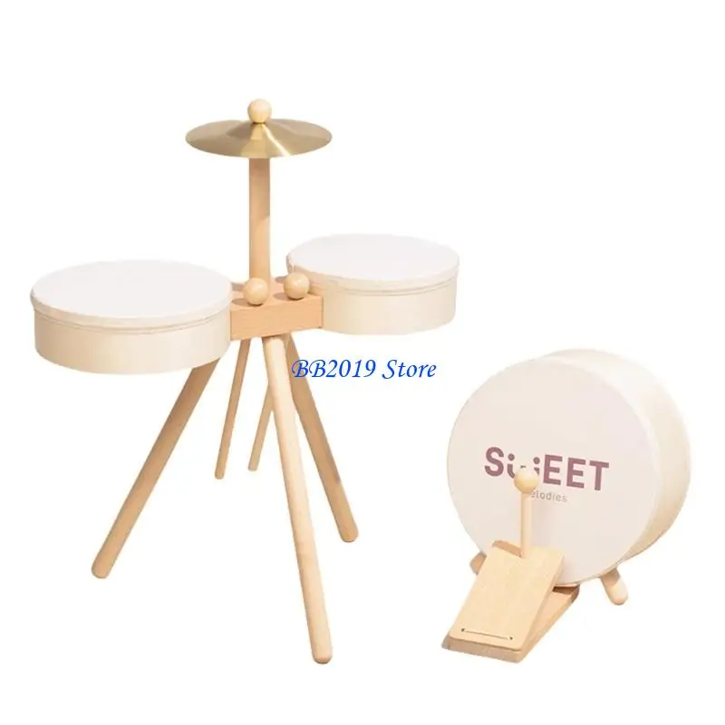 

Q0KB Easy Assembly Wooden Drum Set Toy No Tools Required for Home Play Music Education Activity