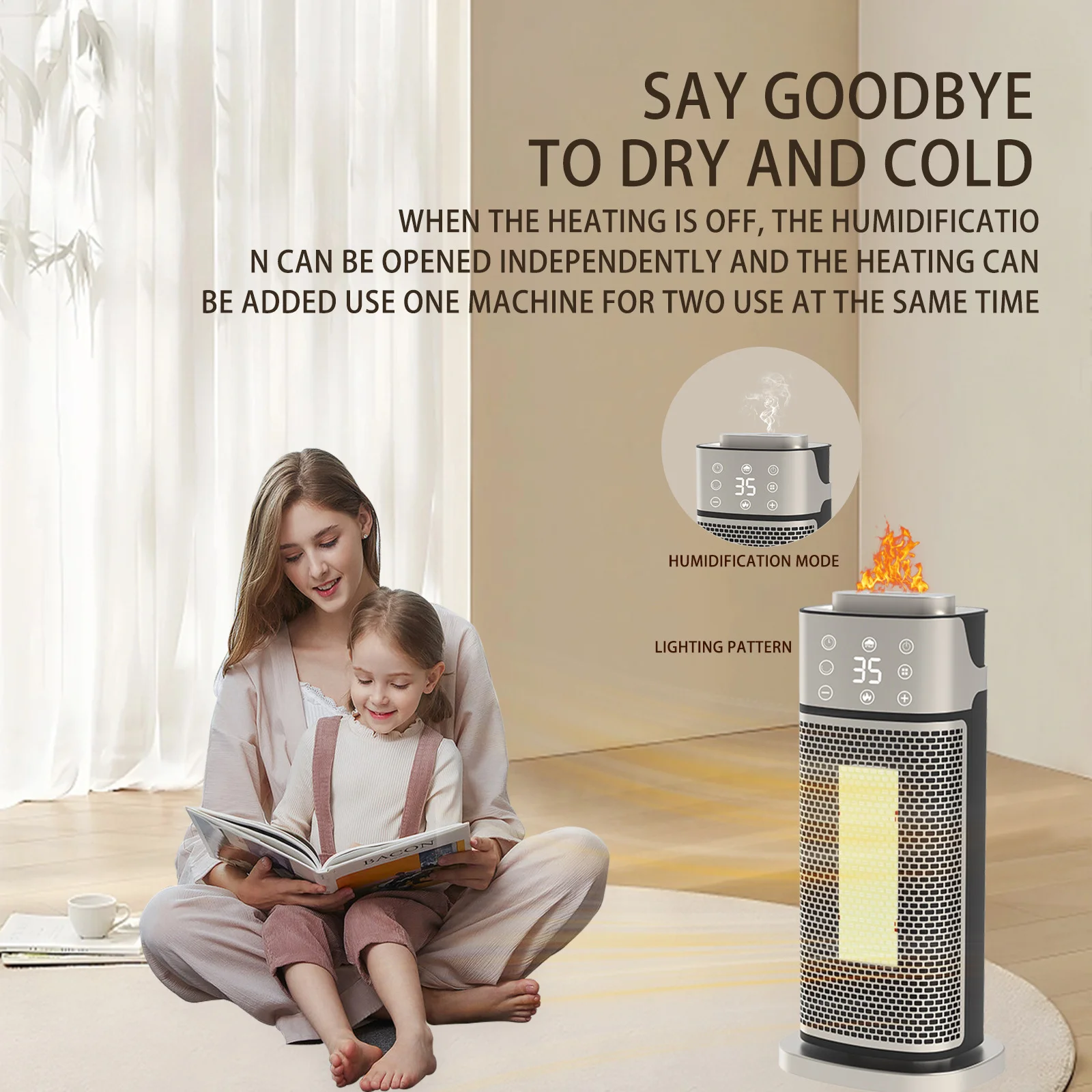 Humidifier heater office home humidifier heater vertical remote control touch PTC heater